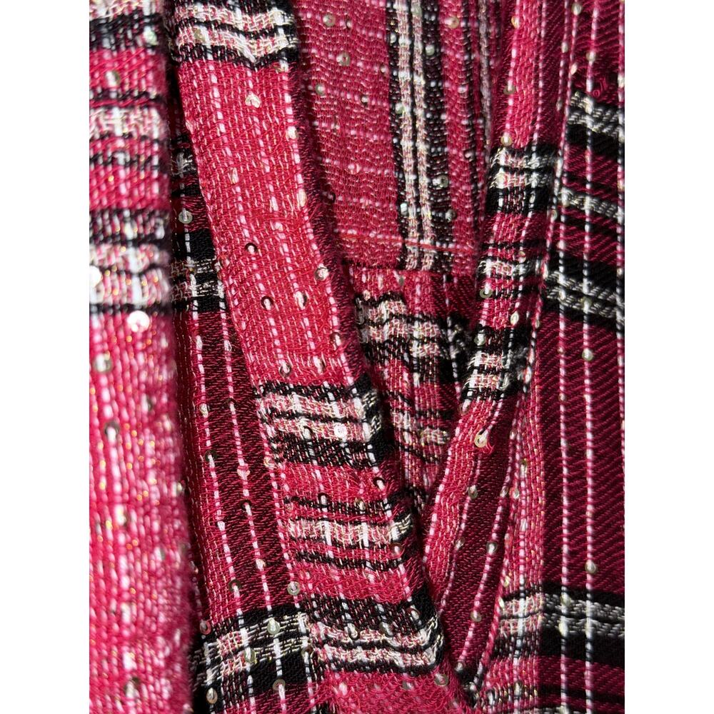 FREE PEOPLE red black tartan metallic Fearless Love oversized pullover top - Picture 6 of 11